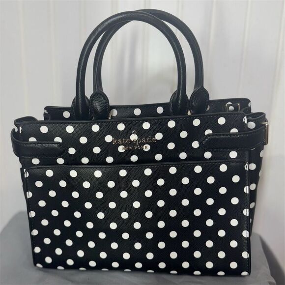 Kate Spade Polka Dot Satchel Black White Top Handle Bag Crossbody Purse NWT - Picture 2 of 8